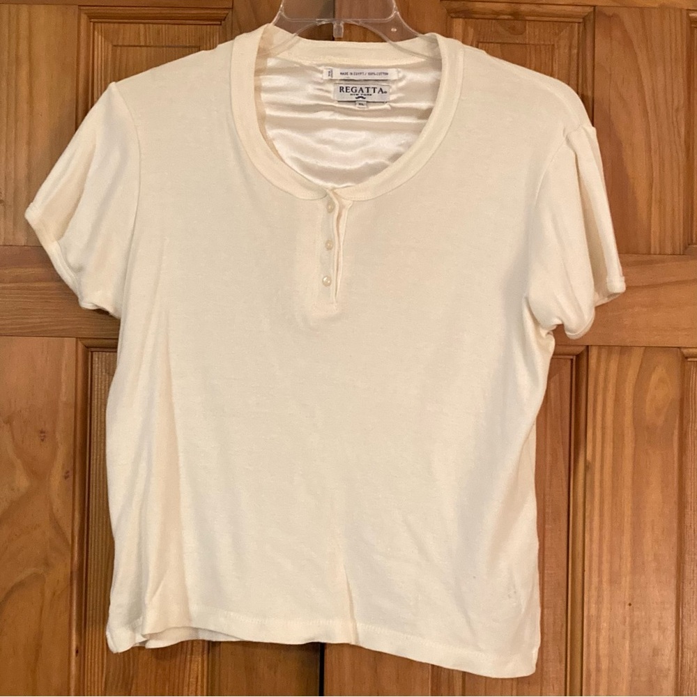 EUC Regatta Vintage 80s 90s Top Blouse Short Sleeve Cream Size XL Extra Large